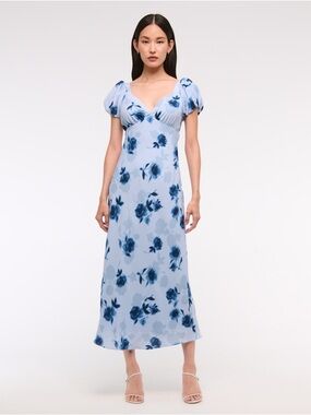Abercrombie & Fitch blue Puff Sleeve Maxi Dress with floral print